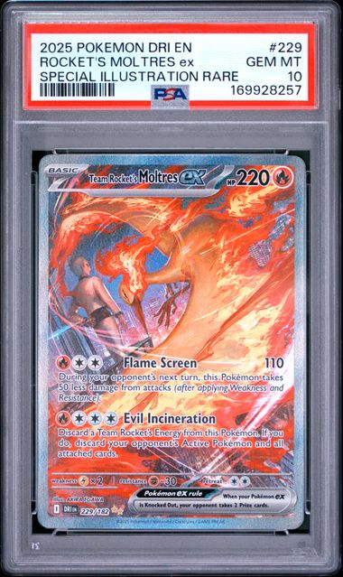 Team Rocket's Moltres ex (DRI 229) PSA 10